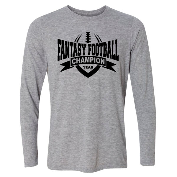 Fantasy Football Champion with Year Football Outline - Light Long Sleeve Ultra Performance Active Lifestyle T Shirt Thumbnail
