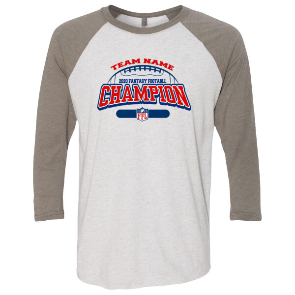 Fantasy Football Champion - Football Outline FFL - (S) Unisex Tri-Blend Three-Quarter Sleeve Baseball Raglan Tee Thumbnail