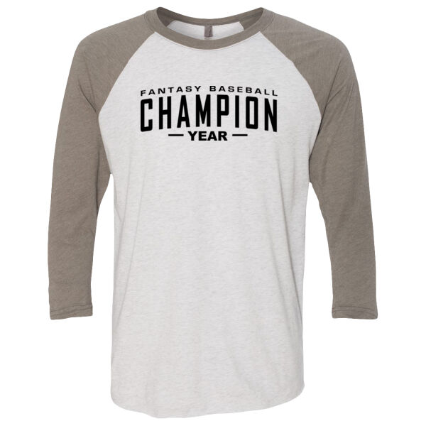 Custom Fantasy Baseball Champion Words - (S) Unisex Tri-Blend Three-Quarter Sleeve Baseball Raglan Tee Thumbnail