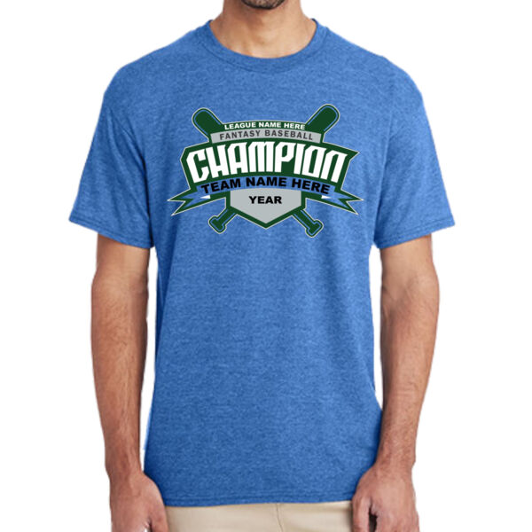 Custom Fantasy Baseball Champion T-shirt Bats 2 Green - (S) Adult 5.5 oz Cotton Poly (35/65) T-Shirt Thumbnail