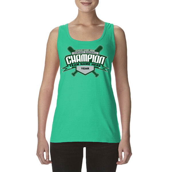 Custom Fantasy Baseball Champion T-shirt Bats 2 Green - Ladies' Softstyle®  4.5 oz. Racerback Tank (S) Thumbnail