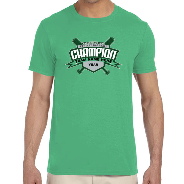 Custom Fantasy Baseball Champion T-shirt Bats 2 Green - Adult Softstyle® 4.5 oz. Heather Color T-Shirt (S) Thumbnail
