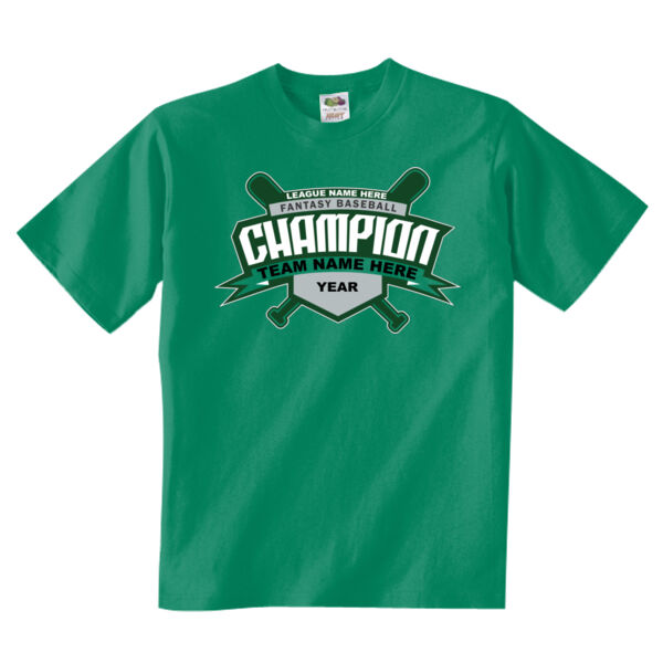 Custom Fantasy Baseball Champion T-shirt Bats 2 Green - Adult 5 oz. HD Cotton™ T-Shirt (S) Thumbnail