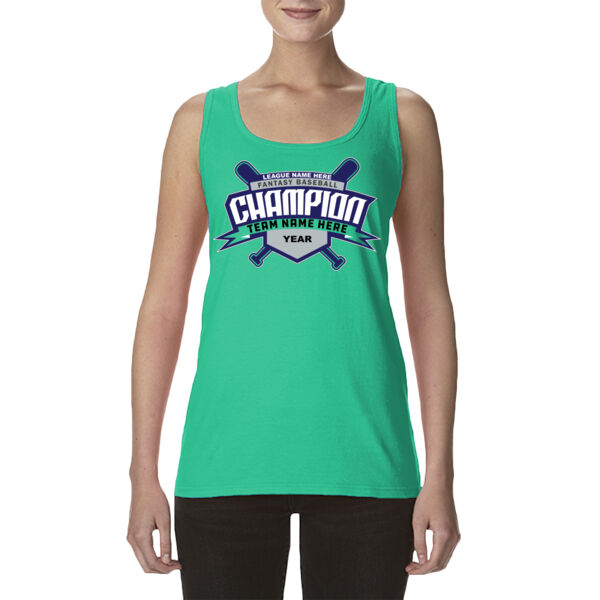 Custom Fantasy Baseball Champion T-shirt Bats 2 Blue - Ladies' Softstyle®  4.5 oz. Racerback Tank (S) Thumbnail