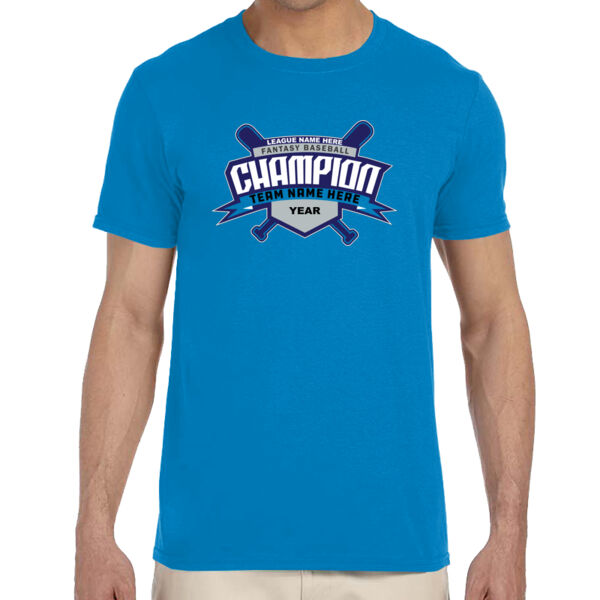 Custom Fantasy Baseball Champion T-shirt Bats 2 Blue - Adult Softstyle® 4.5 oz. Heather Color T-Shirt (S) Thumbnail