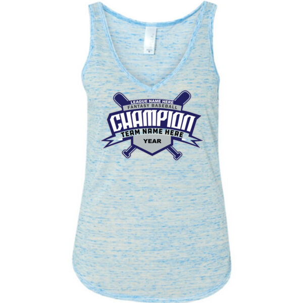 Custom Fantasy Baseball Champion T-shirt Bats 2 Blue - Ladies' Flowy V-Neck Tank Thumbnail