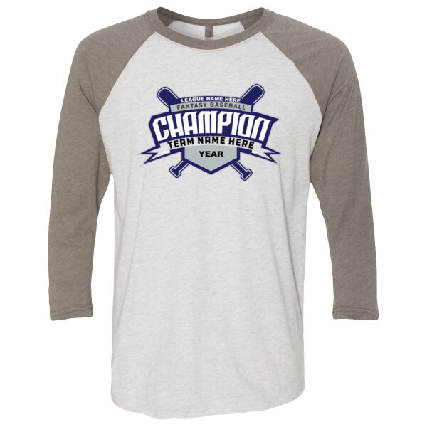 Custom Fantasy Baseball Champion T-shirt Bats 2 Blue - (S) Unisex Tri-Blend Three-Quarter Sleeve Baseball Raglan Tee Thumbnail