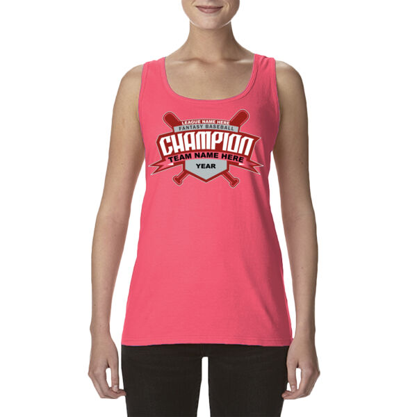 Custom Fantasy Baseball Champion T-shirt Bats 2 Red - Ladies' Softstyle®  4.5 oz. Racerback Tank (S) Thumbnail