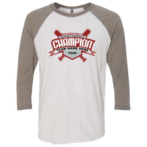 Custom Fantasy Baseball Champion T-shirt Bats 2 Red - (S) Unisex Tri-Blend Three-Quarter Sleeve Baseball Raglan Tee Thumbnail