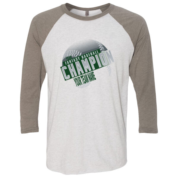 Custom Fantasy Baseball Champion T-shirt Laces Green - (S) Unisex Tri-Blend Three-Quarter Sleeve Baseball Raglan Tee Thumbnail