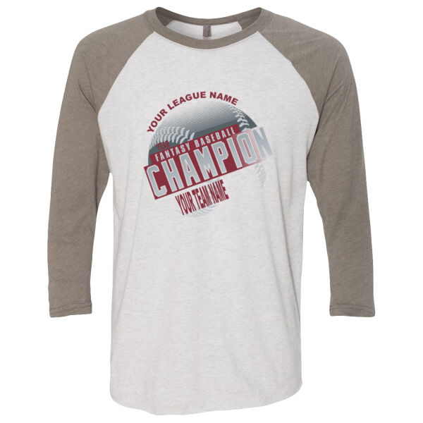 Custom Fantasy Baseball Champion T-shirt Laces Red - (S) Unisex Tri-Blend Three-Quarter Sleeve Baseball Raglan Tee Thumbnail