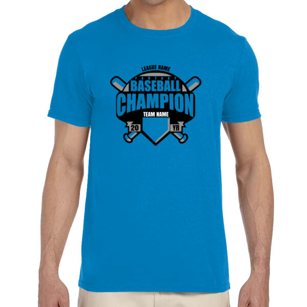 Custom Fantasy Baseball Champion T-shirt Bats Black - Adult Softstyle® 4.5 oz. Heather Color T-Shirt (S) Thumbnail
