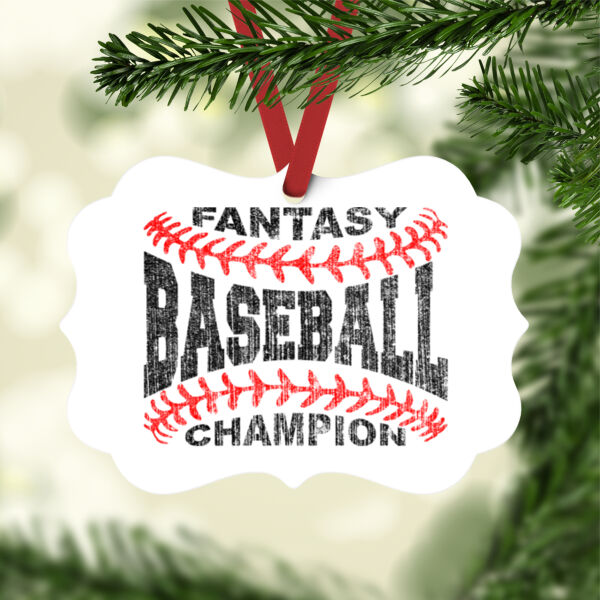 Fantasy Baseball Champion Laces  - White Aluminum Benelux Christmas Ornament Thumbnail