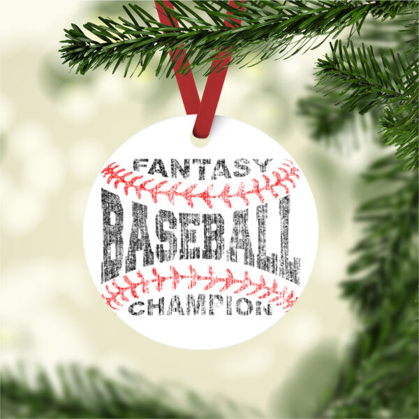 Fantasy Baseball Champion Laces - Aluminum Round Christmas Ornament Thumbnail