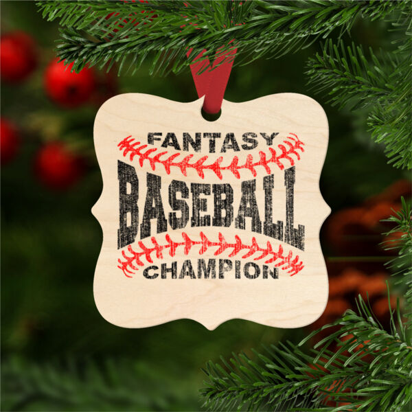 Fantasy Baseball Champion Laces - Natural Wood Prague Christmas Ornament Thumbnail