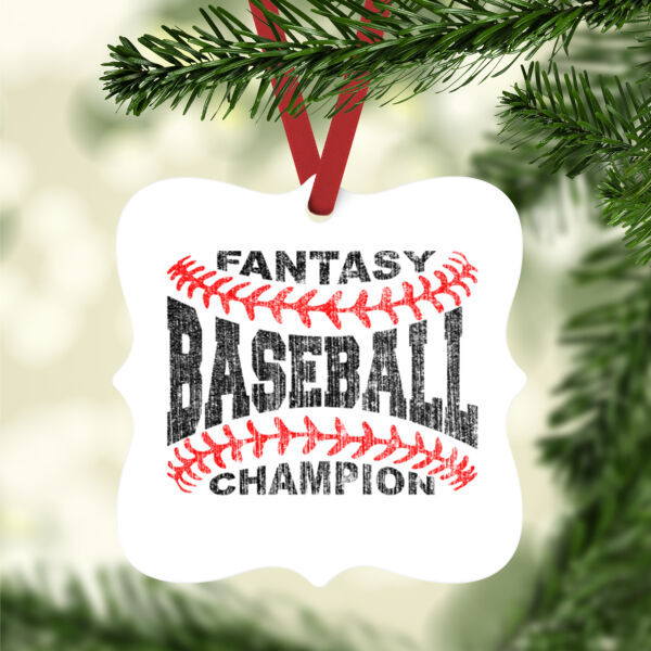 Fantasy Baseball Champion Laces - White Aluminum Prague Christmas Ornament Thumbnail