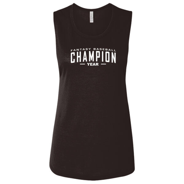 Custom Fantasy Baseball Champion Words - White - Ladies' Flowy Scoop Muscle Tank - Dark Thumbnail