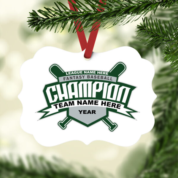 Custom Fantasy Baseball Champion T-shirt Bats 2 Green - White Aluminum Benelux Christmas Ornament Custom Fantasy Baseball Champion T-shirt Bats 2 Green - White Aluminum Benelux Christmas Ornament Thumbnail