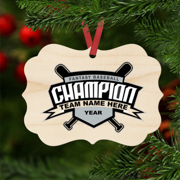 Custom Fantasy Baseball Champion T-shirt Bats 2 Black - Natural Wood Benelux Christmas Ornament Thumbnail