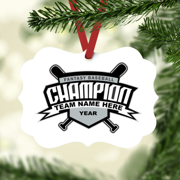 Custom Fantasy Baseball Champion T-shirt Bats 2 Black - White Aluminum Benelux Christmas Ornament Thumbnail