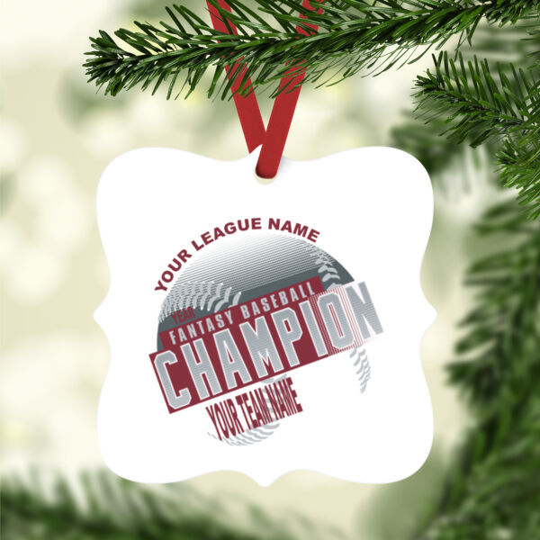 Custom Fantasy Baseball Champion T-shirt Laces Red - White Aluminum Prague Christmas Ornament Thumbnail