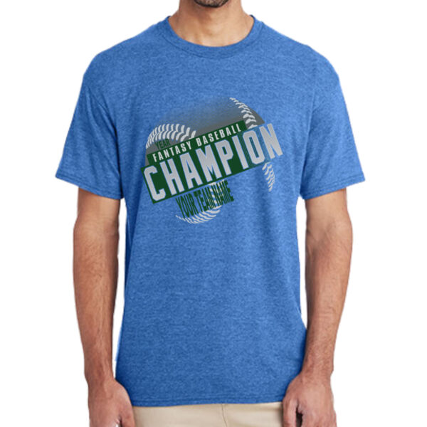 Custom Fantasy Baseball Champion T-shirt Laces Green - (S) Adult 5.5 oz Cotton Poly (35/65) T-Shirt Thumbnail