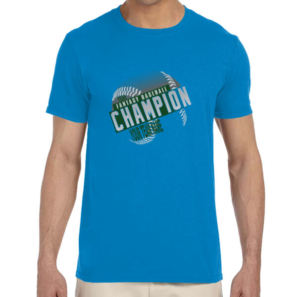 Custom Fantasy Baseball Champion T-shirt Laces Green - Adult Softstyle® 4.5 oz. Heather Color T-Shirt (S) Thumbnail