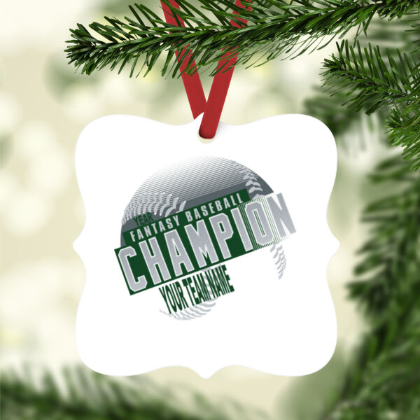Custom Fantasy Baseball Champion T-shirt Laces Green - White Aluminum Prague Christmas Ornament Thumbnail