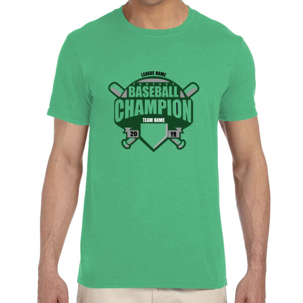 Custom Fantasy Baseball Champion T-shirt Bats (Green) - Adult Softstyle® 4.5 oz. Heather Color T-Shirt (S) Thumbnail