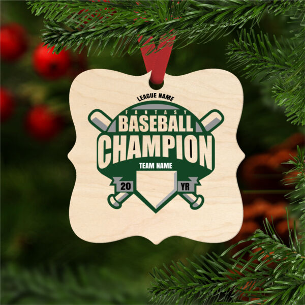 Custom Fantasy Baseball Champion T-shirt Bats (Green) - Natural Wood Prague Christmas Ornament Thumbnail