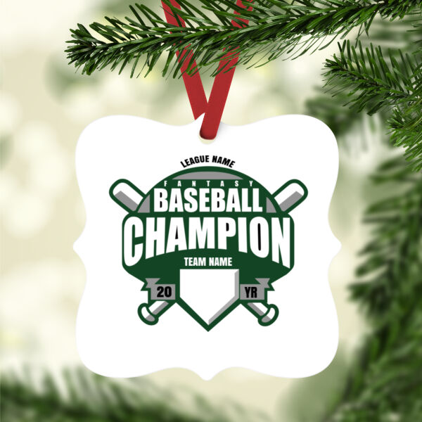 Custom Fantasy Baseball Champion T-shirt Bats (Green) - White Aluminum Prague Christmas Ornament Thumbnail