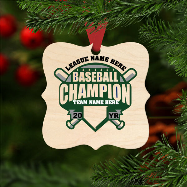 Custom Fantasy Baseball Champion T-shirt Bats Black - Natural Wood Prague Christmas Ornament Thumbnail