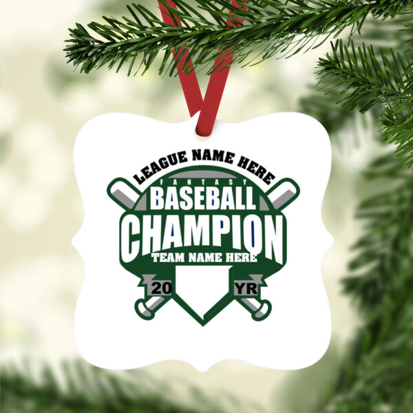 Custom Fantasy Baseball Champion T-shirt Bats Black - White Aluminum Prague Christmas Ornament Thumbnail