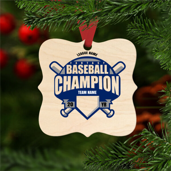 Custom Fantasy Baseball Champion T-shirt Bats (Navy) - Natural Wood Prague Christmas Ornament Thumbnail