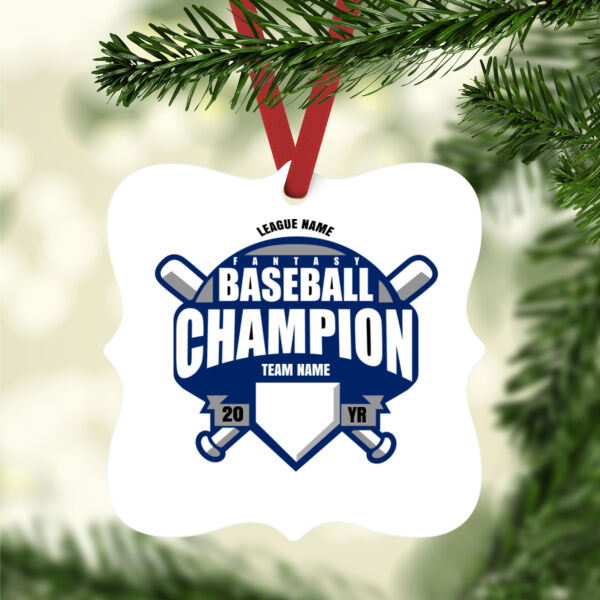 Custom Fantasy Baseball Champion T-shirt Bats (Navy) - White Aluminum Prague Christmas Ornament Thumbnail