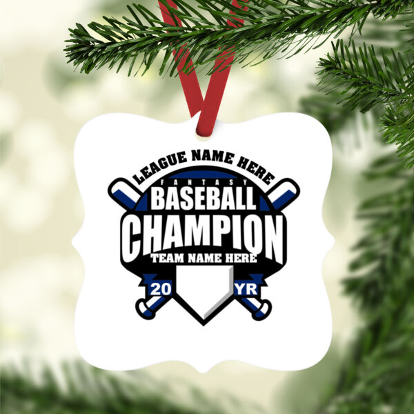 Custom Fantasy Baseball Champion T-shirt Bats Black - White Aluminum Prague Christmas Ornament Thumbnail