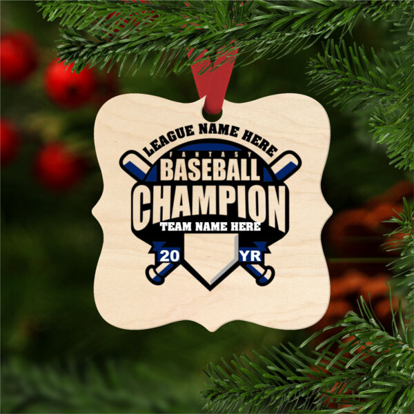 Custom Fantasy Baseball Champion T-shirt Bats Black - Natural Wood Prague Christmas Ornament  Thumbnail