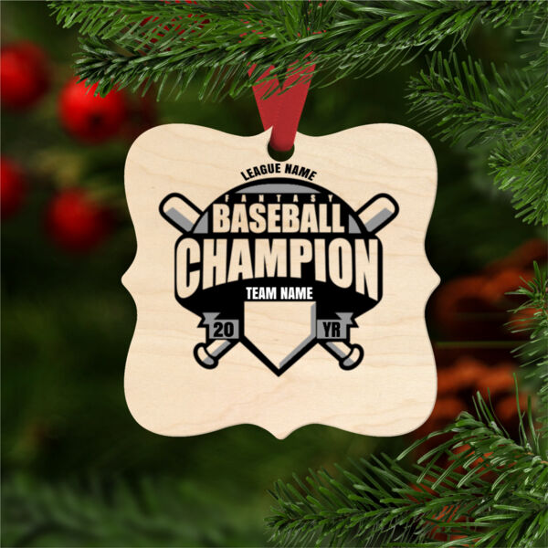 Custom Fantasy Baseball Champion T-shirt Bats Black - Natural Wood Prague Christmas Ornament Thumbnail