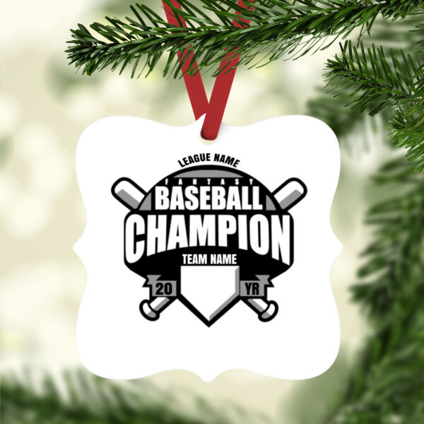 Custom Fantasy Baseball Champion T-shirt Bats Black - White Aluminum Prague Christmas Ornament Thumbnail