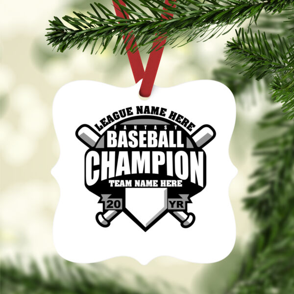 Custom Fantasy Baseball Champion T-shirt Bats Black - White Aluminum Prague Christmas Ornament Thumbnail