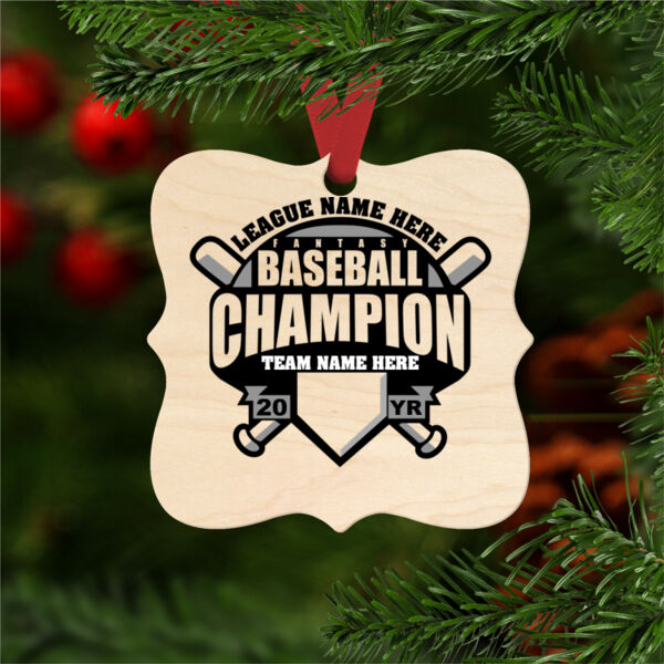 Custom Fantasy Baseball Champion T-shirt Bats Black - Natural Wood Prague Christmas Ornament Thumbnail