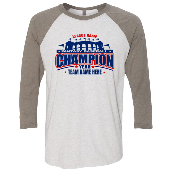 Fantasy Baseball Champion Pennant Stadium - (S) Unisex Tri-Blend Three-Quarter Sleeve Baseball Raglan Tee Thumbnail