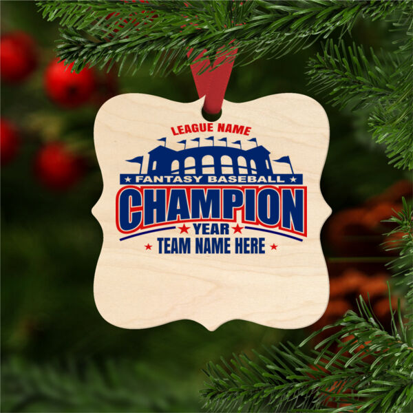 Fantasy Baseball Champion Pennant Stadium - Natural Wood Prague Christmas Ornament Thumbnail