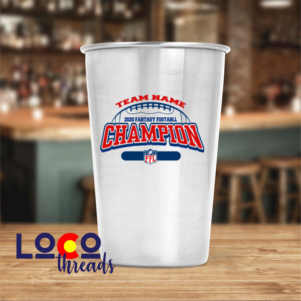 Fantasy Football Champion - Football Outline FFL - 17 oz Stainless Steel Pint Glass (FSJ) Thumbnail