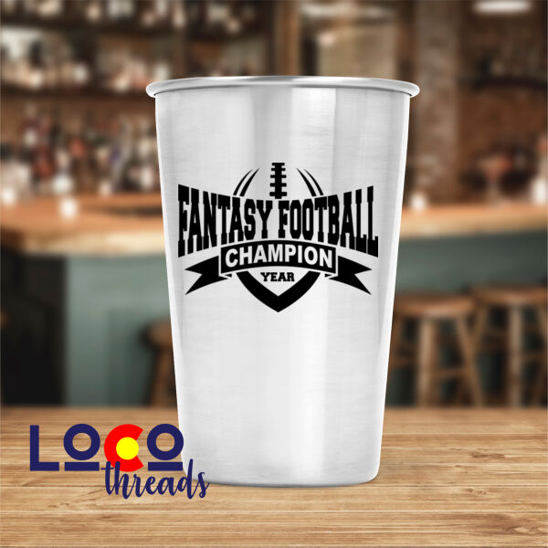 Fantasy Football Champion with Year Football Outline - 17 oz Stainless Steel Pint Glass (FSJ) Thumbnail