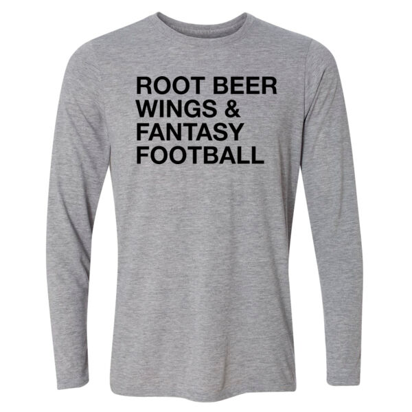 Root Beer Wings & Fantasy Football - Light Youth Long Sleeve Ultra Performance 100% Performance T Shirt Thumbnail