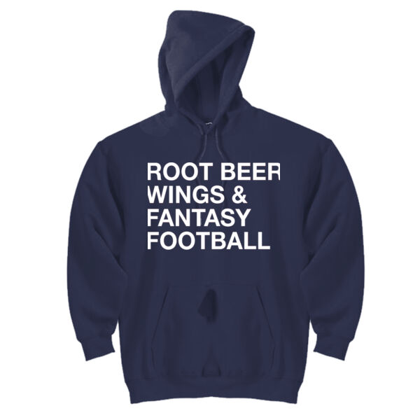Root Beer Wings & Fantasy Football - DryBlend™ Pullover Hooded Sweatshirt Thumbnail