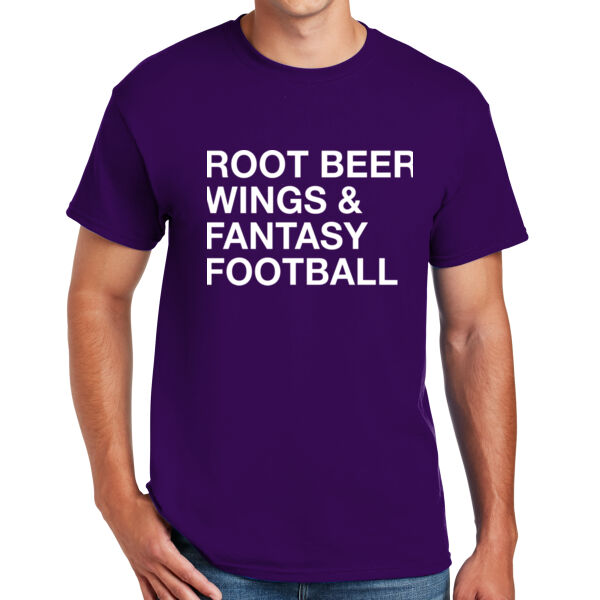 Root Beer Wings & Fantasy Football - DryBlend™ 50 Cotton/50 DryBlend™Poly T Shirt Thumbnail