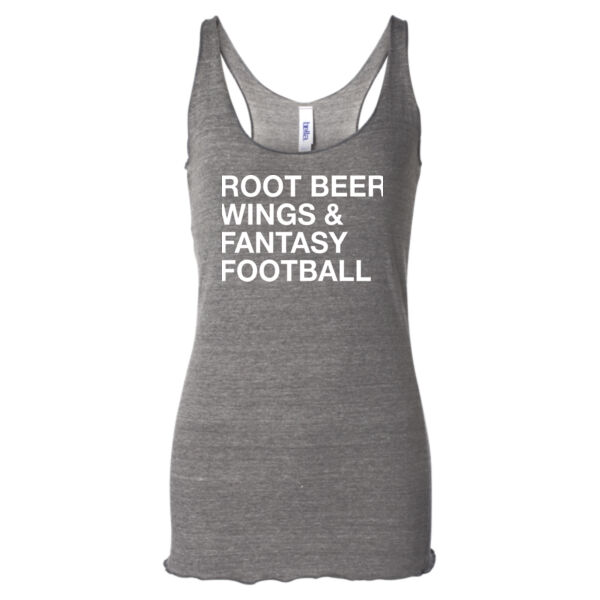 Root Beer Wings & Fantasy Football - Ladies' Triblend Racerback Tank Top Thumbnail