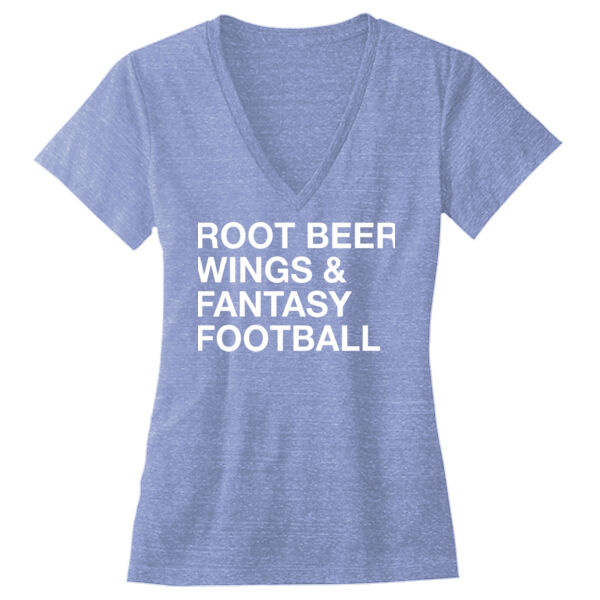 Root Beer Wings & Fantasy Football - Ladies' Triblend Deep V-Neck T-Shirt Thumbnail